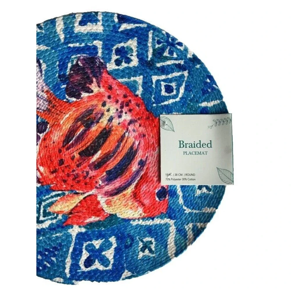 Orange Fish Placemats Set of 4 Braided Cotton 15